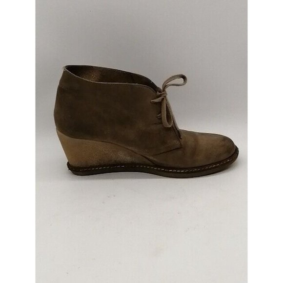 J. Crew Womens Ankle Boots Beige Suede Lace Up Bootie Shoe Wedge Heel 7.5 - Picture 2 of 11